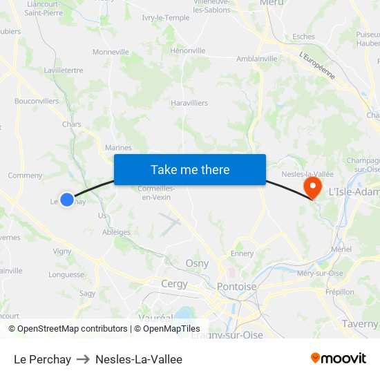 Le Perchay to Nesles-La-Vallee map