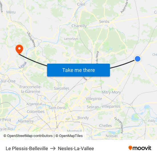 Le Plessis-Belleville to Nesles-La-Vallee map