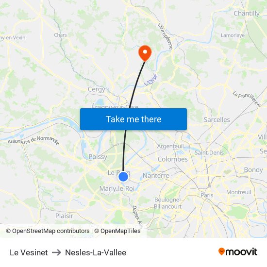 Le Vesinet to Nesles-La-Vallee map