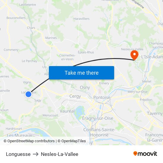 Longuesse to Nesles-La-Vallee map