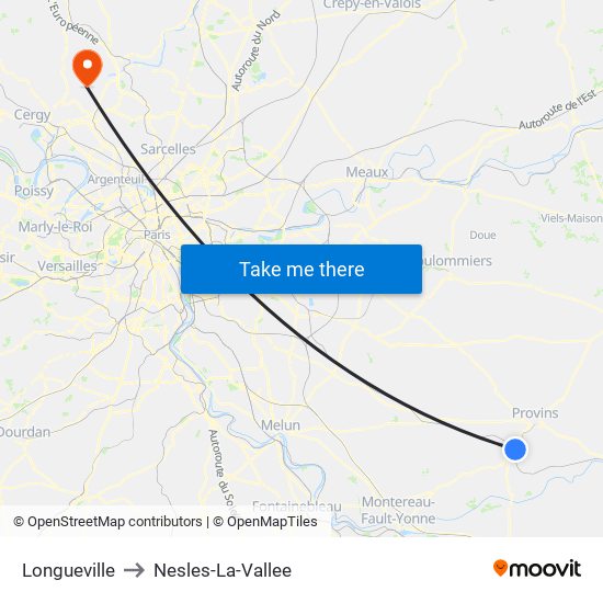 Longueville to Nesles-La-Vallee map