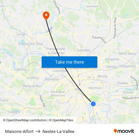 Maisons-Alfort to Nesles-La-Vallee map