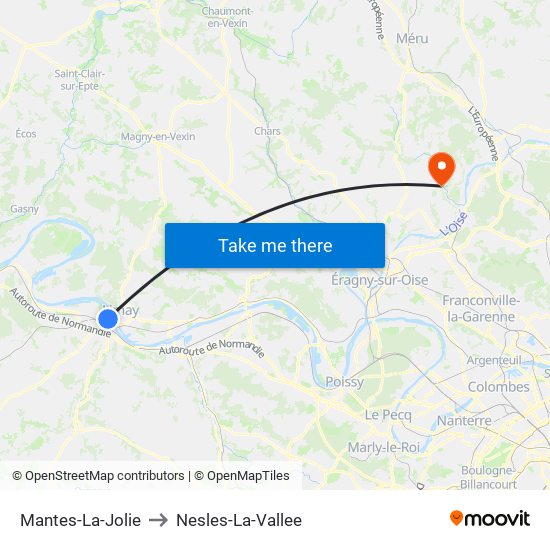 Mantes-La-Jolie to Nesles-La-Vallee map