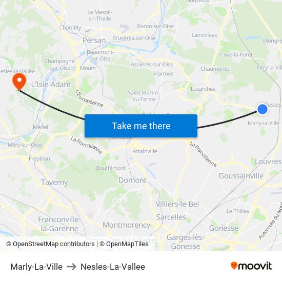 Marly-La-Ville to Nesles-La-Vallee map