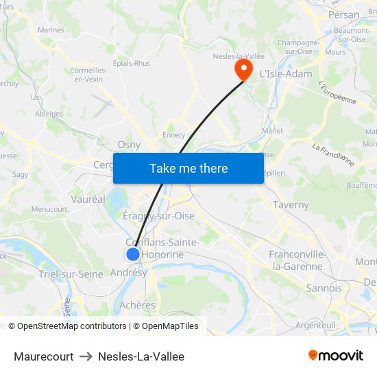 Maurecourt to Nesles-La-Vallee map