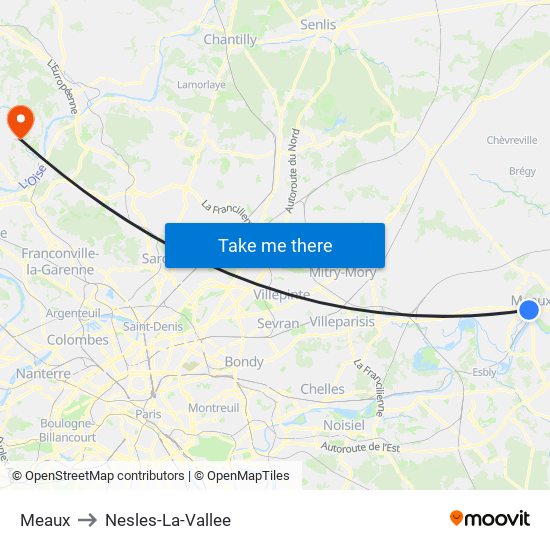 Meaux to Nesles-La-Vallee map