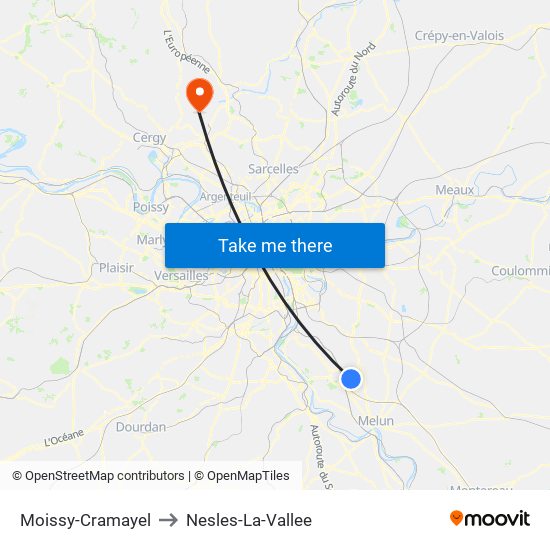 Moissy-Cramayel to Nesles-La-Vallee map