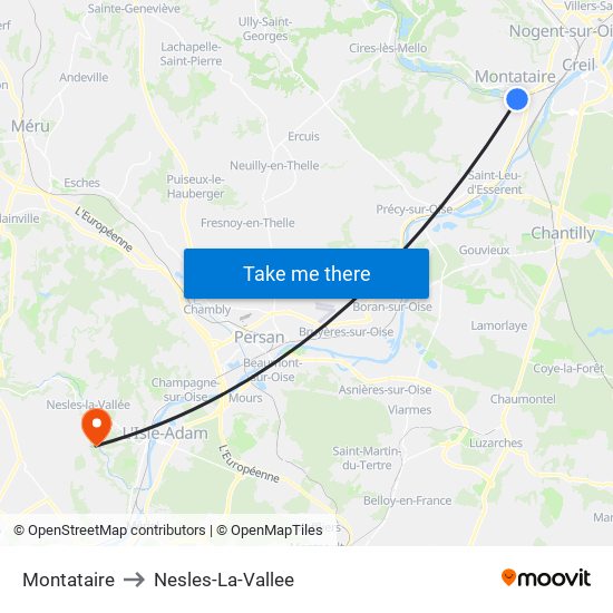 Montataire to Nesles-La-Vallee map