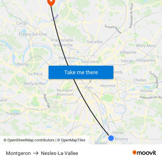 Montgeron to Nesles-La-Vallee map