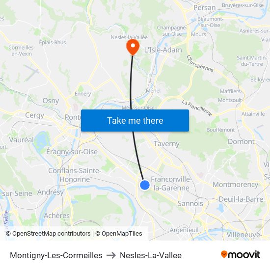 Montigny-Les-Cormeilles to Nesles-La-Vallee map