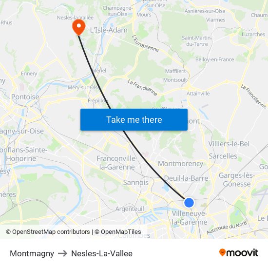 Montmagny to Nesles-La-Vallee map