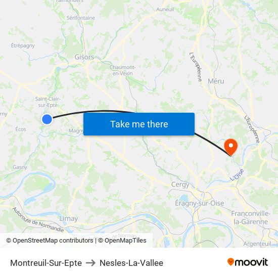 Montreuil-Sur-Epte to Nesles-La-Vallee map