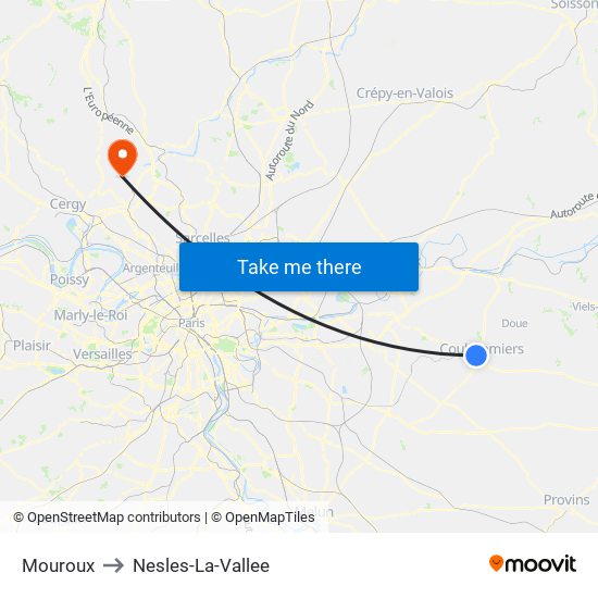 Mouroux to Nesles-La-Vallee map