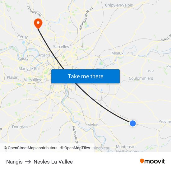 Nangis to Nesles-La-Vallee map