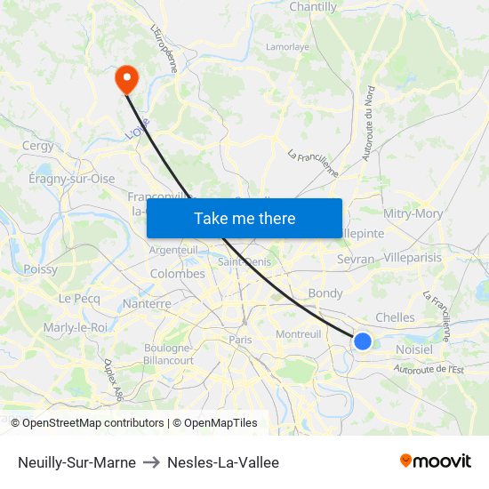 Neuilly-Sur-Marne to Nesles-La-Vallee map