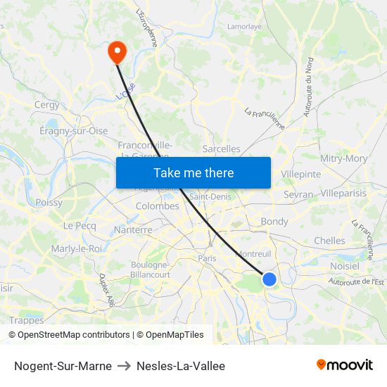 Nogent-Sur-Marne to Nesles-La-Vallee map