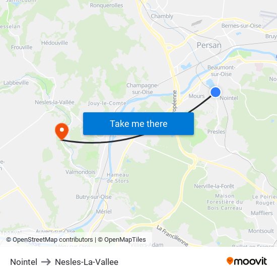 Nointel to Nesles-La-Vallee map