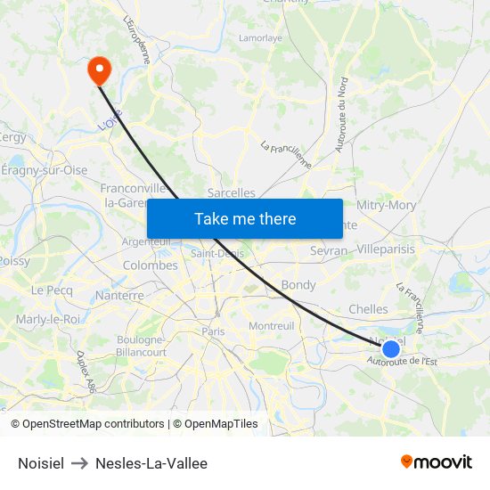 Noisiel to Nesles-La-Vallee map