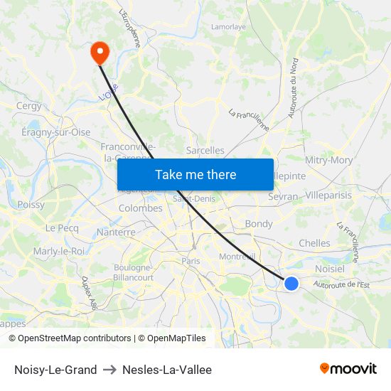 Noisy-Le-Grand to Nesles-La-Vallee map