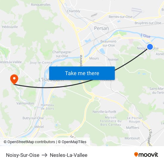 Noisy-Sur-Oise to Nesles-La-Vallee map