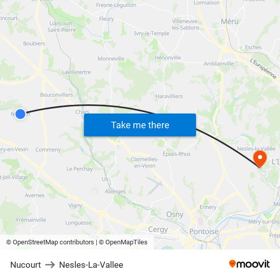 Nucourt to Nesles-La-Vallee map