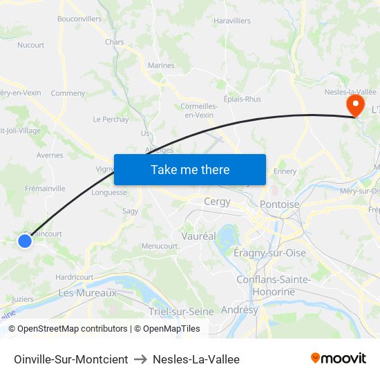 Oinville-Sur-Montcient to Nesles-La-Vallee map