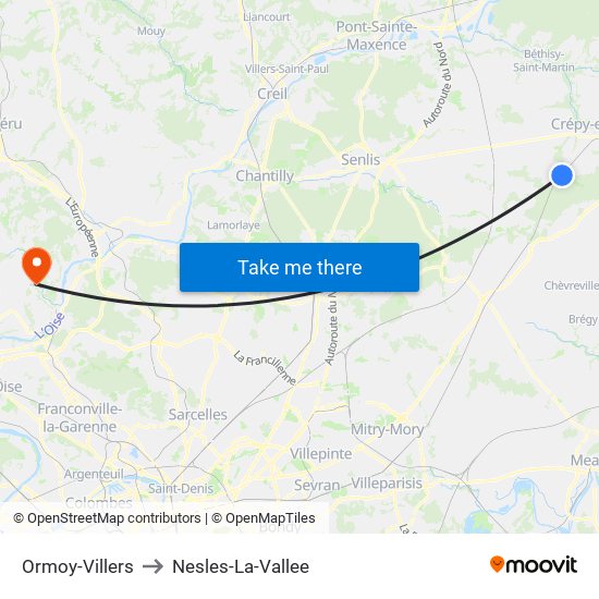 Ormoy-Villers to Nesles-La-Vallee map