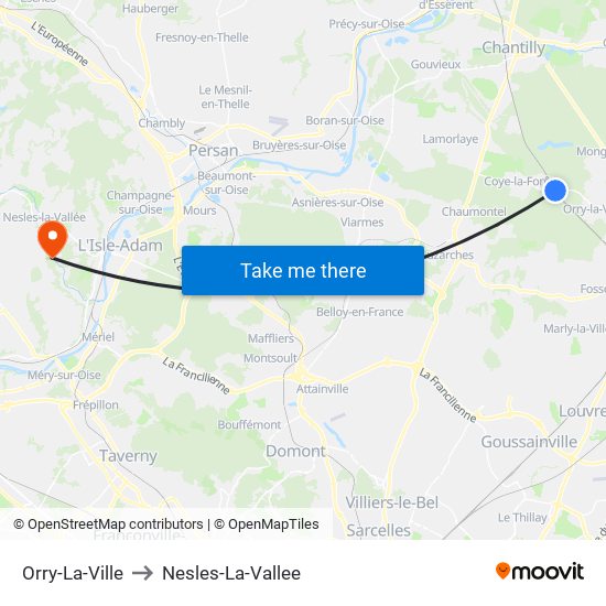Orry-La-Ville to Nesles-La-Vallee map