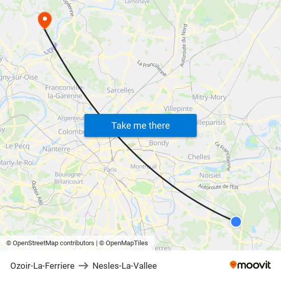 Ozoir-La-Ferriere to Nesles-La-Vallee map