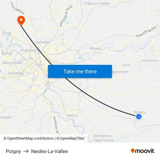 Poigny to Nesles-La-Vallee map