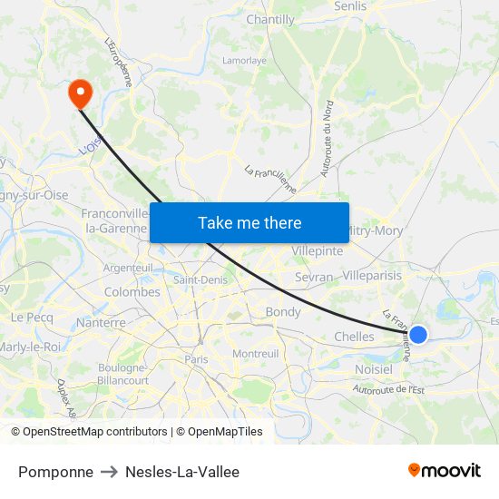 Pomponne to Nesles-La-Vallee map