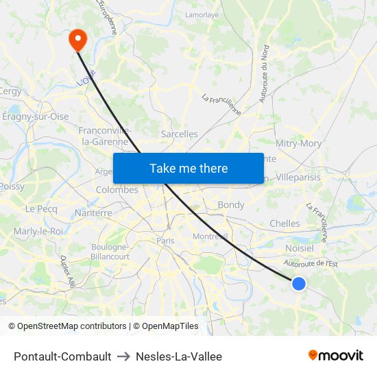 Pontault-Combault to Nesles-La-Vallee map