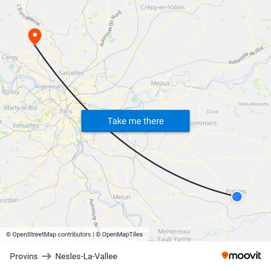 Provins to Nesles-La-Vallee map