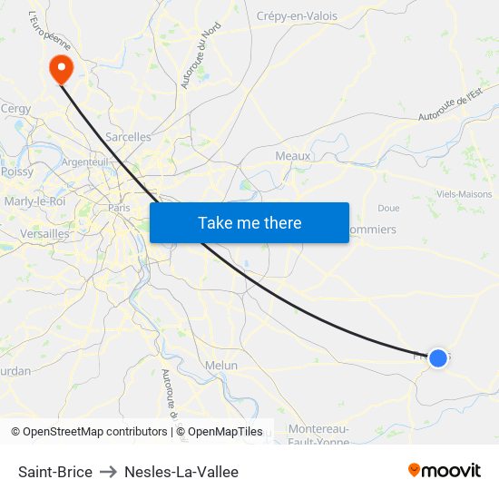 Saint-Brice to Nesles-La-Vallee map