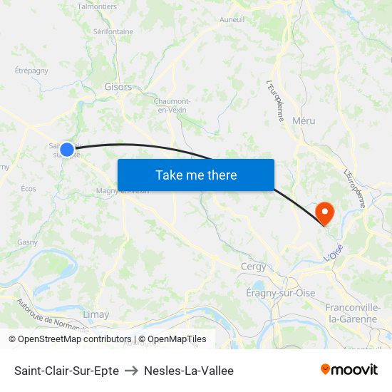Saint-Clair-Sur-Epte to Nesles-La-Vallee map
