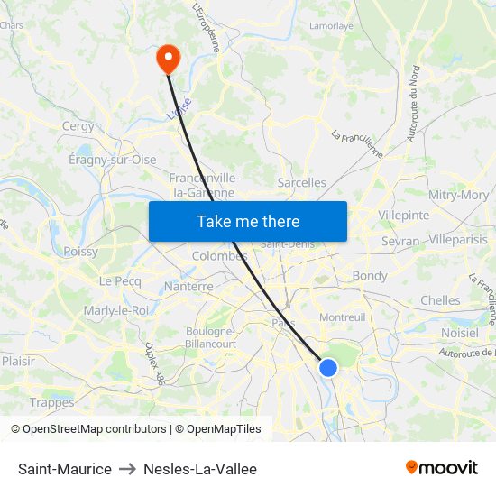 Saint-Maurice to Nesles-La-Vallee map