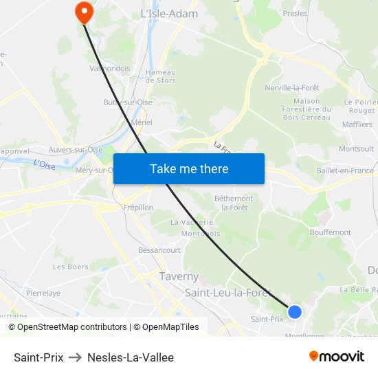 Saint-Prix to Nesles-La-Vallee map