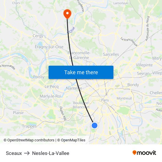 Sceaux to Nesles-La-Vallee map