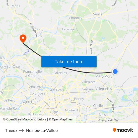 Thieux to Nesles-La-Vallee map