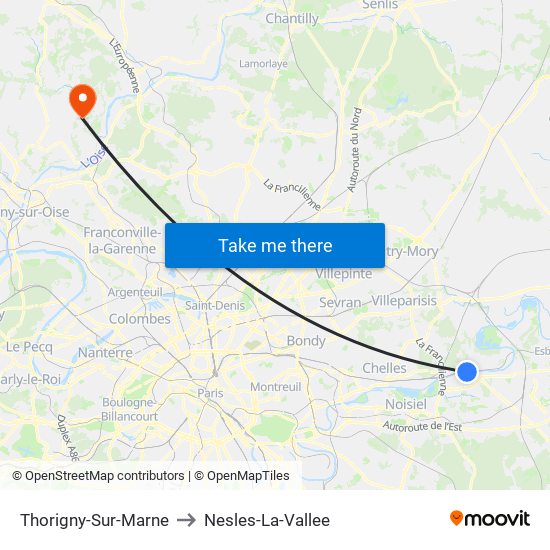 Thorigny-Sur-Marne to Nesles-La-Vallee map