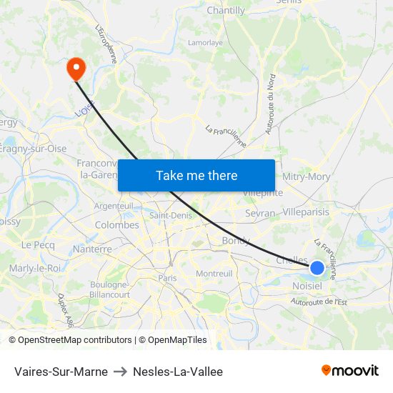 Vaires-Sur-Marne to Nesles-La-Vallee map