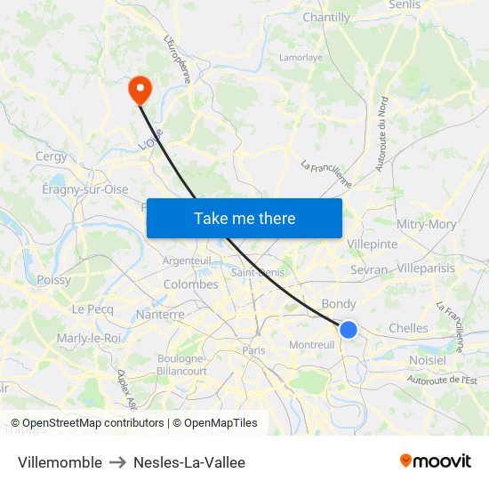 Villemomble to Nesles-La-Vallee map