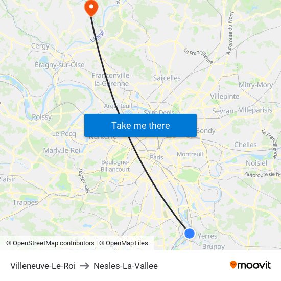 Villeneuve-Le-Roi to Nesles-La-Vallee map