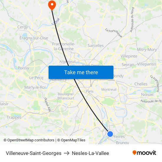 Villeneuve-Saint-Georges to Nesles-La-Vallee map