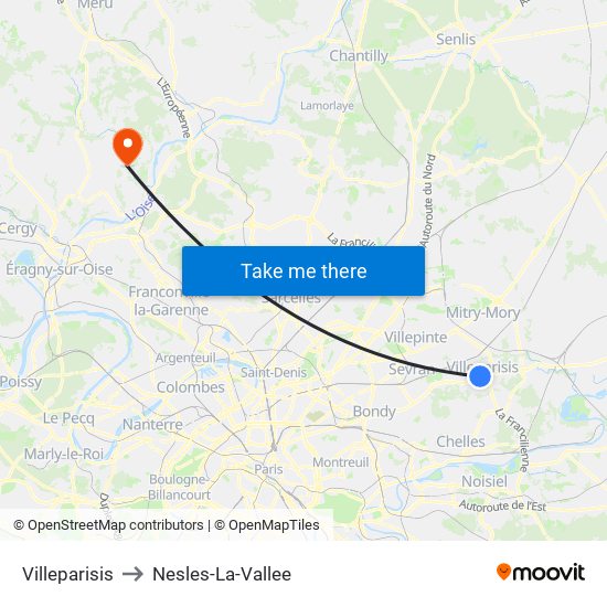 Villeparisis to Nesles-La-Vallee map