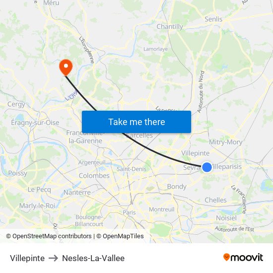 Villepinte to Nesles-La-Vallee map