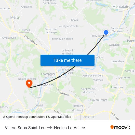 Villers-Sous-Saint-Leu to Nesles-La-Vallee map