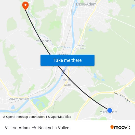 Villiers-Adam to Nesles-La-Vallee map