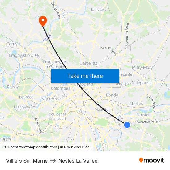Villiers-Sur-Marne to Nesles-La-Vallee map