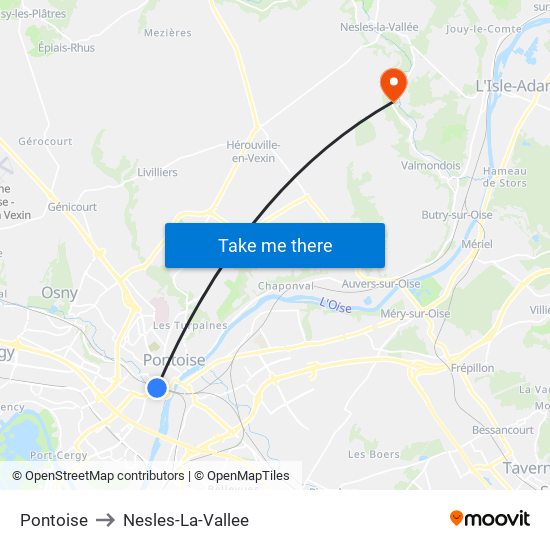 Pontoise to Nesles-La-Vallee map